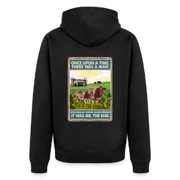 Kuhrasse Liebte Shorhorns - Unisex Premium Bio Zip Hoodie - Schwarz - Hinten - Nico (187cm)