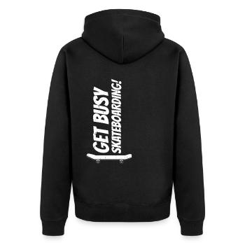 Beschäftigt sein Skateboard -Skateboard -Zitat - Unisex Premium Bio Zip Hoodie - Schwarz - Hinten - Nico (187cm)