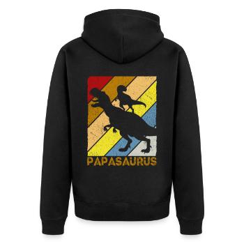 Papasaurus Dinosaurier Papa Saurus Vatertags Gesch - Unisex Premium Bio Zip Hoodie - Schwarz - Hinten - Nico (187cm)
