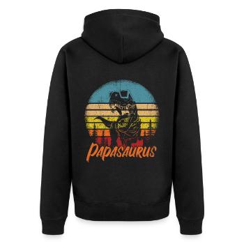 Papasaurus Dinosaurier Papa Saurus Vatertags Gesch - Unisex Premium Bio Zip Hoodie - Schwarz - Hinten - Nico (187cm)