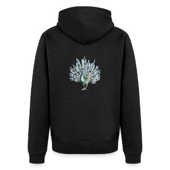 Pfau I Pfauenauge Peacock Motiv mit Pfauenfeder - Unisex Premium Bio Zip Hoodie - Schwarz - Hinten - Nico (187cm)