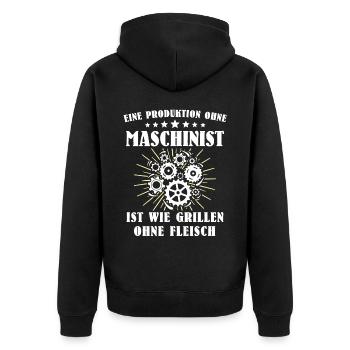 Maschinist Sprüche Maschinisten - Unisex Premium Bio Zip Hoodie - Schwarz - Hinten - Nico (187cm)