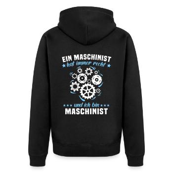 Maschinist Sprüche Maschinisten - Unisex Premium Bio Zip Hoodie - Schwarz - Hinten - Nico (187cm)