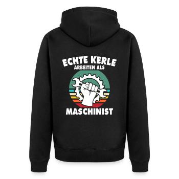 Maschinist Sprüche Maschinisten - Unisex Premium Bio Zip Hoodie - Schwarz - Hinten - Nico (187cm)
