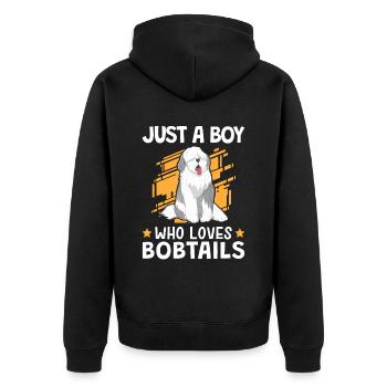 Garçon le Bobtail aime Le vieux berger anglais - Veste à capuche bio Premium Unisexe - noir - Dos - Nico (187cm)