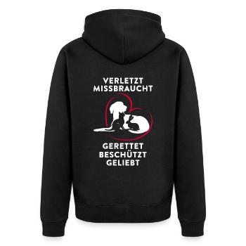 Verletzt Missbraucht Gerettet Beschützt Geliebt - Unisex Premium Bio Zip Hoodie - Schwarz - Hinten - Nico (187cm)