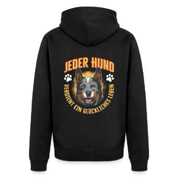 Jeder Hund Verdient Ein Glückliches Leben - Unisex Premium Bio Zip Hoodie - Schwarz - Hinten - Nico (187cm)