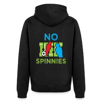 No Spinnies Drehfußball Kickern - Unisex Premium Bio Zip Hoodie - Schwarz - Hinten - Nico (187cm)