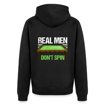 Real Men Dont Spin Drehfußball Kickern - Unisex Premium Bio Zip Hoodie - Schwarz - Hinten - Nico (187cm)