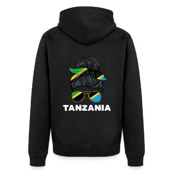 Tansania Girl - Unisex Premium Bio Zip Hoodie - Schwarz - Hinten - Nico (187cm)