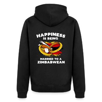 Glücklich ist, wer mit einem Simbabwer verheiratet - Unisex Premium Bio Zip Hoodie - Schwarz - Hinten - Nico (187cm)