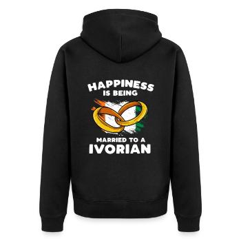 Glück ist, mit einem Ivorer verheiratet zu sein - Unisex Premium Bio Zip Hoodie - Schwarz - Hinten - Nico (187cm)