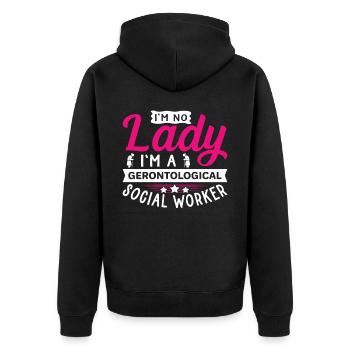 I'm No Lady I'm A Gerontological Social Worker - Unisex Premium Bio Zip Hoodie - Schwarz - Hinten - Nico (187cm)