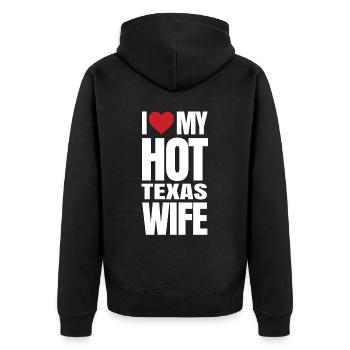 Texas ehefrau geschenk - Unisex Premium Bio Zip Hoodie - Schwarz - Hinten - Nico (187cm)
