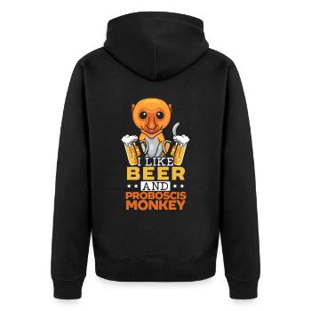 Ich mag Bier und Rüssel Affe Tier Zookeeper - Unisex Premium Bio Zip Hoodie - Schwarz - Hinten - Nico (187cm)