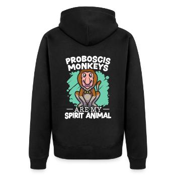Probosenaffen sind mein Geistertier-Tierpfleger - Unisex Premium Bio Zip Hoodie - Schwarz - Hinten - Nico (187cm)
