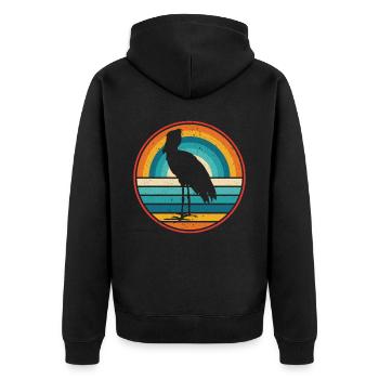 Retro Schuhschnabel Storch Vogel Flüsterer Walkopf - Unisex Premium Bio Zip Hoodie - Schwarz - Hinten - Nico (187cm)