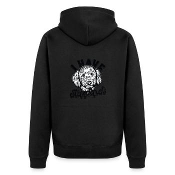 Ich habe Standards - Pudelliebhaber - Unisex Premium Bio Zip Hoodie - Schwarz - Hinten - Nico (187cm)