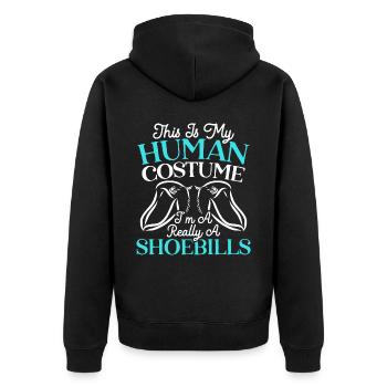 Das ist mein menschliches Kostüm Ich bin eigentlich ein Schuhschnabel - Unisex Premium Bio Zip Hoodie - Schwarz - Hinten - Nico (187cm)
