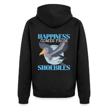 Glück kommt von Schuhschnabel-Storchvogelflüsterer - Unisex Premium Bio Zip Hoodie - Schwarz - Hinten - Nico (187cm)