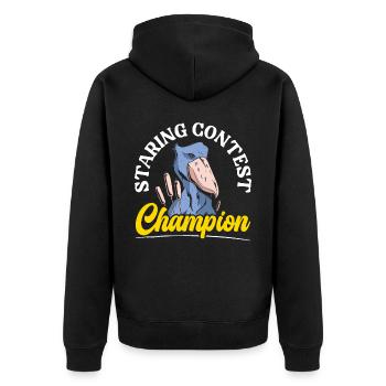 Staring Contest Champion Schuhschnabel-Storchvogel - Unisex Premium Bio Zip Hoodie - Schwarz - Hinten - Nico (187cm)