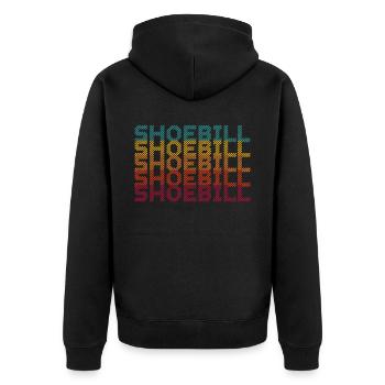 Retro Schuhschnabel Storch Vogel Flüsterer Walkopf - Unisex Premium Bio Zip Hoodie - Schwarz - Hinten - Nico (187cm)