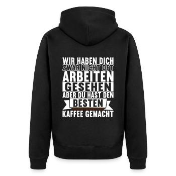 Abschiedsgeschenk Jobwechsel Kollegen - Unisex Premium Bio Zip Hoodie - Schwarz - Hinten - Nico (187cm)