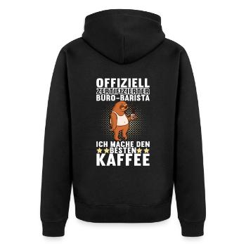 Abschiedsgeschenk Jobwechsel Kollegen - Unisex Premium Bio Zip Hoodie - Schwarz - Hinten - Nico (187cm)