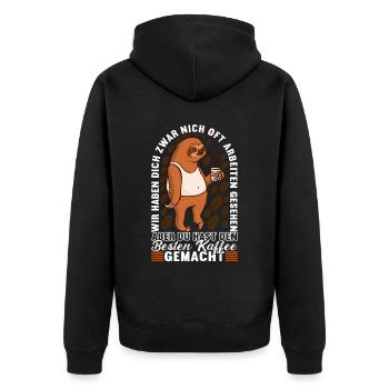 Abschiedsgeschenk Jobwechsel Kollegen - Unisex Premium Bio Zip Hoodie - Schwarz - Hinten - Nico (187cm)