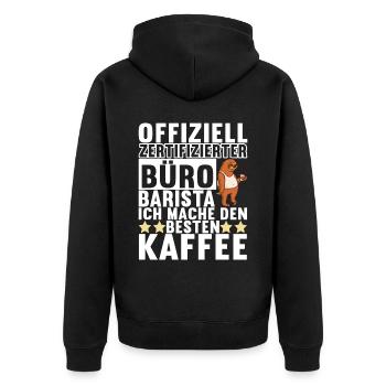 Abschiedsgeschenk Jobwechsel Kollegen - Unisex Premium Bio Zip Hoodie - Schwarz - Hinten - Nico (187cm)