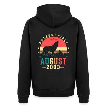 Year of birth 2003 in August - Unisex Premium Organic Zip Hoodie - black - Back - Nico (187cm)