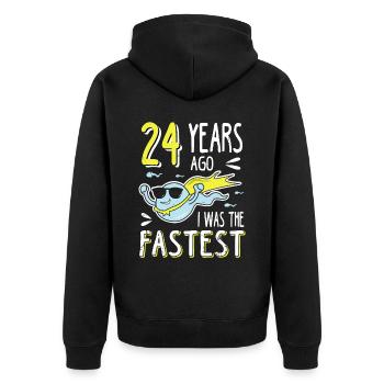 24 Years Ago I Was The Fastest 24. Geburtstag - Unisex Premium Bio Zip Hoodie - Schwarz - Hinten - Nico (187cm)