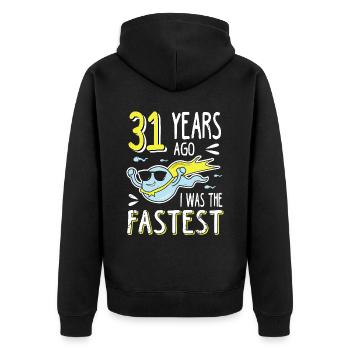 31 Years Ago I Was The Fastest 31. Geburtstag - Unisex Premium Bio Zip Hoodie - Schwarz - Hinten - Nico (187cm)