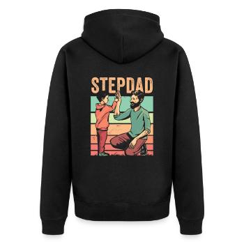 Stiefvater Stiefpapa Stepdad Vatertag - Unisex Premium Bio Zip Hoodie - Schwarz - Hinten - Nico (187cm)
