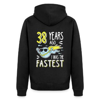 Il y a 38 ans, j’étais le 38e anniversaire le plus rapide - Veste à capuche bio Premium Unisexe - noir - Dos - Nico (187cm)