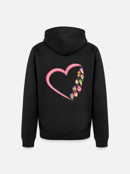 Ice Cream Heart Cone Popsicle - Unisex Premium Organic Zip Hoodie - black