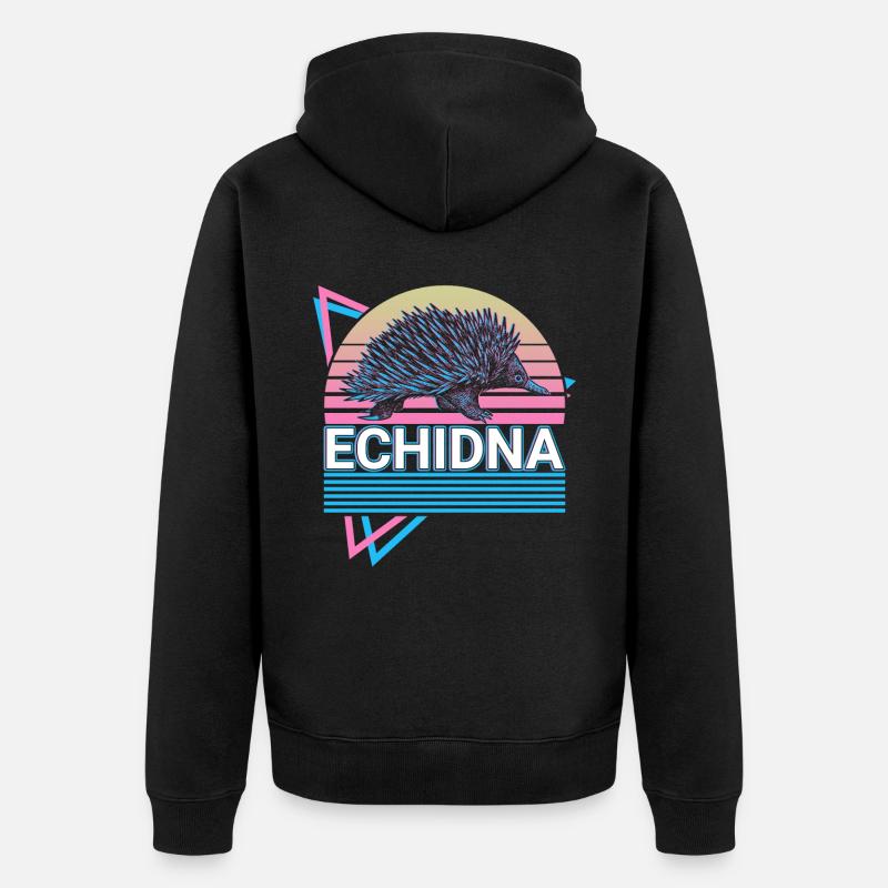 Echidna Retro - Unisex Premium Bio Zip Hoodie - Schwarz