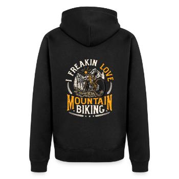 I FREAKIN LOVE Mountain Bike MTB - Unisex Premium Organic Zip Hoodie - black - Back - Nico (187cm)