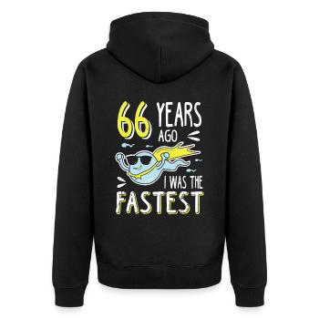 66 Years Ago I Was The Fastest 66. Geburtstag - Unisex Premium Bio Zip Hoodie - Schwarz - Hinten - Nico (187cm)