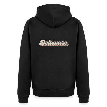 Vintage Hippie 70er USA Staat - Retro Delaware - Unisex Premium Bio Zip Hoodie - Schwarz - Hinten - Nico (187cm)