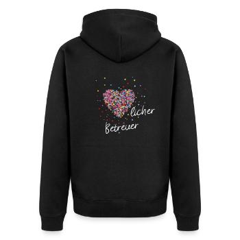 Herzliche Betreuung Herz für Pflegekräfte - Unisex Premium Bio Zip Hoodie - Schwarz - Hinten - Nico (187cm)