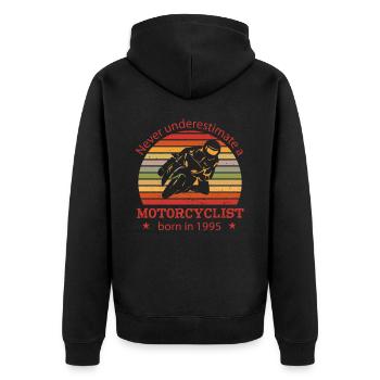 Motorcycle vintage 1995 birthday moped - Unisex Premium Organic Zip Hoodie - black - Back - Nico (187cm)
