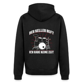 Der Keller Ruft Ich Habe Keine Zeit Schlagzeug - Unisex Premium Bio Zip Hoodie - Schwarz - Hinten - Nico (187cm)