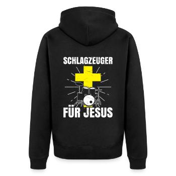 Schlagzeuger für Jesus Schlagzeug Spielen - Unisex Premium Bio Zip Hoodie - Schwarz - Hinten - Nico (187cm)