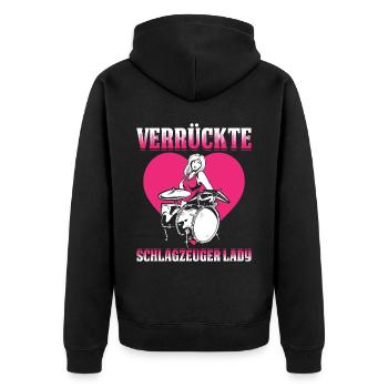 Verrückte Schlagzeuger Lady Schlagzeug - Unisex Premium Bio Zip Hoodie - Schwarz - Hinten - Nico (187cm)