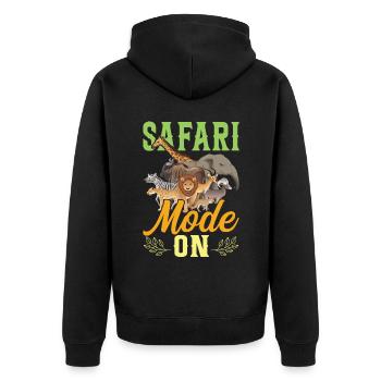 Safari-modus Ein - Familiensafari - Unisex Premium Bio Zip Hoodie - Schwarz - Hinten - Nico (187cm)