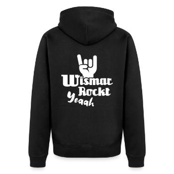Stadt Wismar Sprüche Wismarer - Unisex Premium Bio Zip Hoodie - Schwarz - Hinten - Nico (187cm)