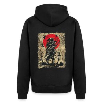 Schwertkämpfer Krieger Japanischer Samurai - Unisex Premium Bio Zip Hoodie - Schwarz - Hinten - Nico (187cm)