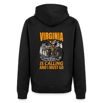 Virginia Abenteurer Geschenk - Unisex Premium Bio Zip Hoodie - Schwarz - Hinten - Nico (187cm)