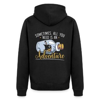 Alles, was Sie brauchen, ist ein Abenteuer Happy Columbus Day - Unisex Premium Bio Zip Hoodie - Schwarz - Hinten - Nico (187cm)
